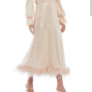 BRAND NEW never worn Antonio Melani sequin / cream skirt with ostrich feather